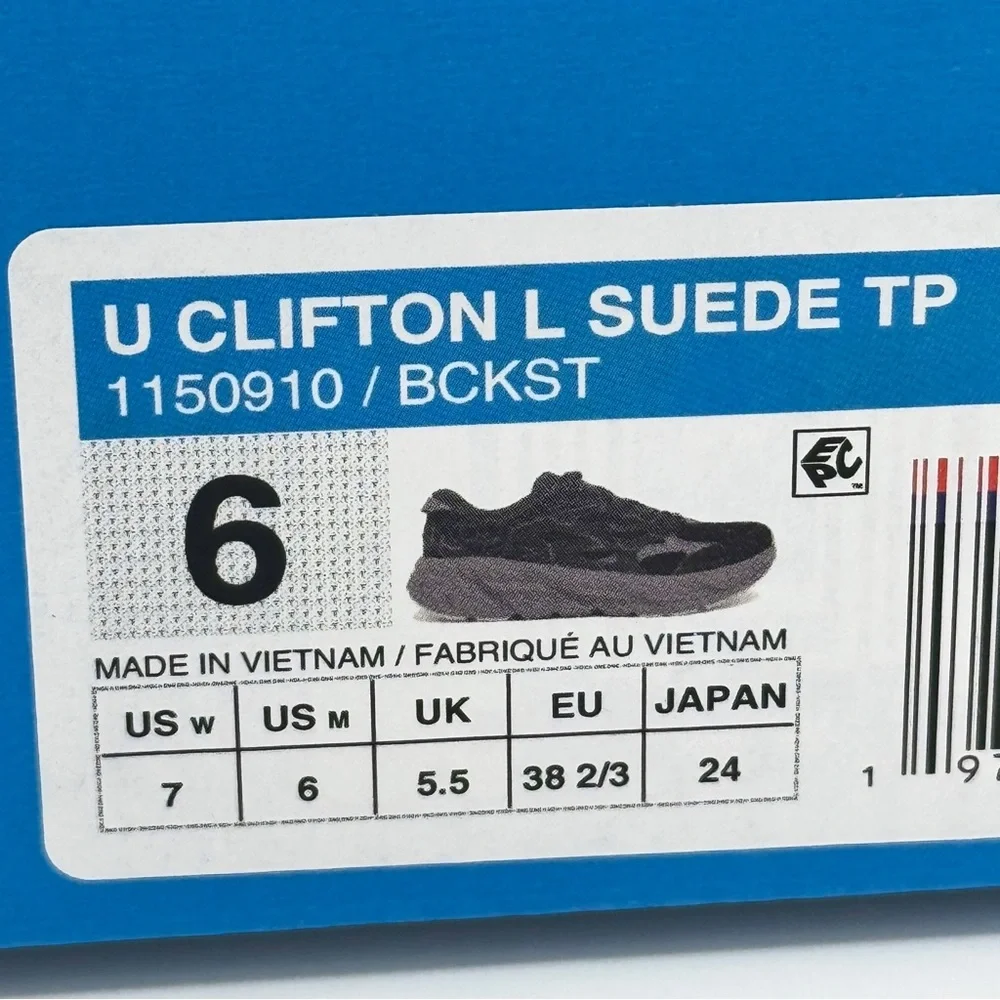 NWT Hoka Clifton Elite Terrain System L Suede Leather All Black Unisex Sneakers - Picture 5 of 16